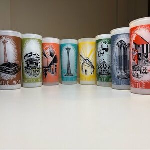 Vintage Replica 1962 Seattle World’s Fair Souvenir Glasses Set of 8 MCM